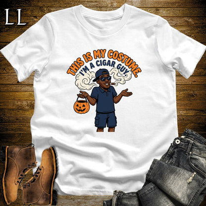 Cigar Guy Costume Trick-or-Treat Bucket Black Man T-Shirt White | Funny Halloween Cigar Shirt