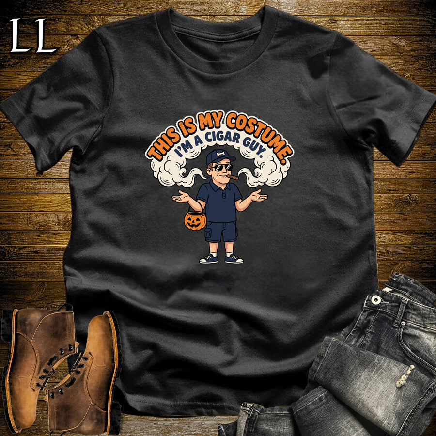 Cigar Guy Costume Trick-or-Treat Bucket White Man T-Shirt Black | Funny Halloween Cigar Shirt