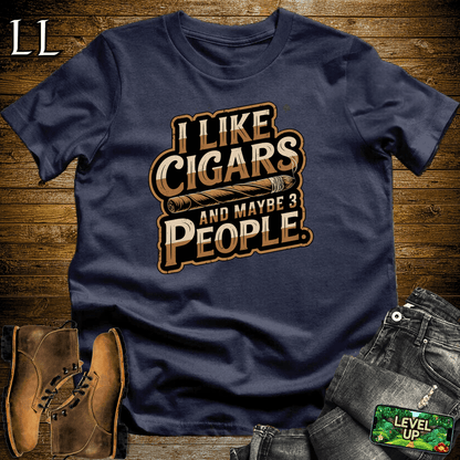 I Like Cigars And Maybe 3 People Shirt Navy | Funny Cigar Tee
