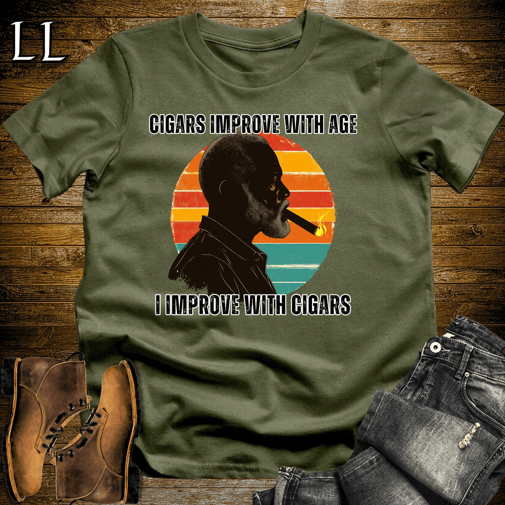 Improve With Age Cigar Shirt Military Green | Cigar Aging Tee