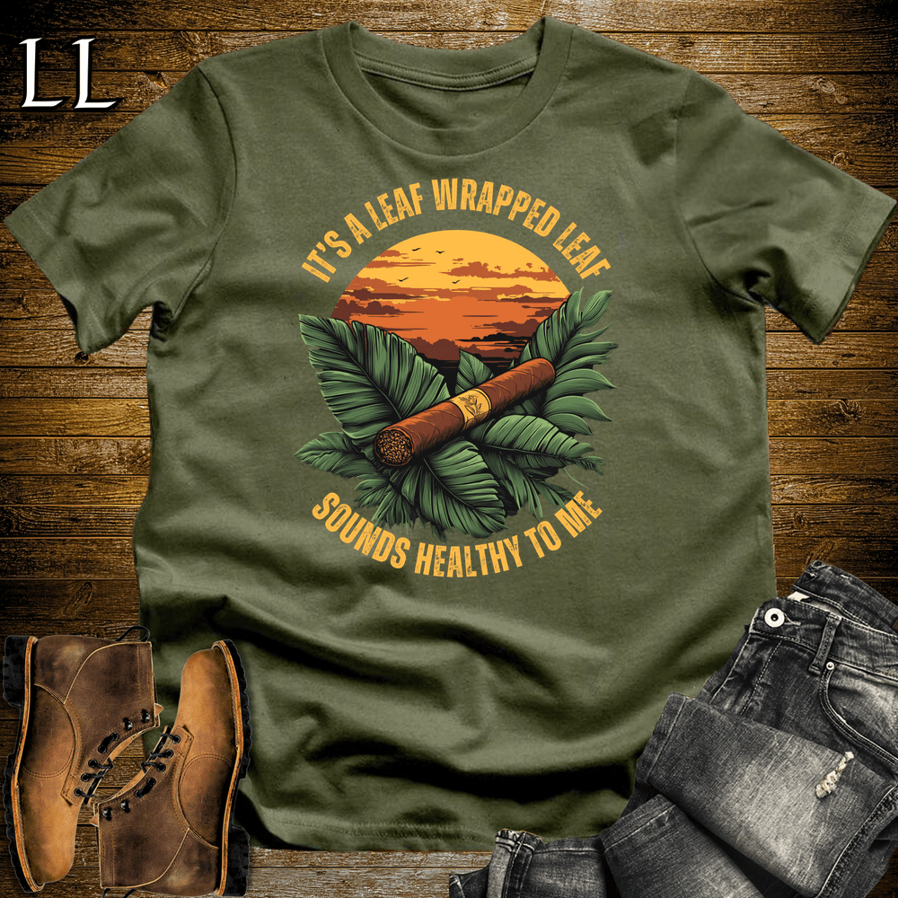 Leaf Wrapped Leaf Cigar Shirt Military Green | Cigar Graphic Tee