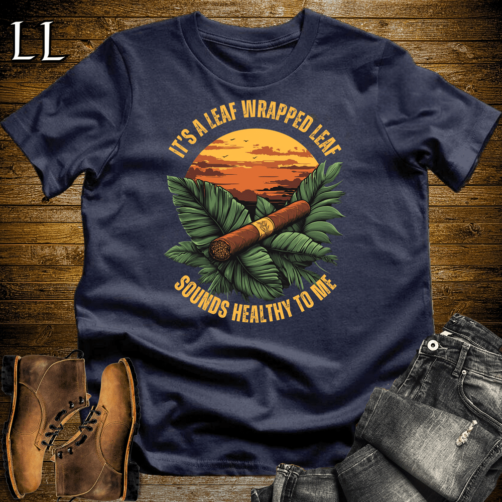 Leaf Wrapped Leaf Cigar Shirt Navy | Cigar Graphic Tee