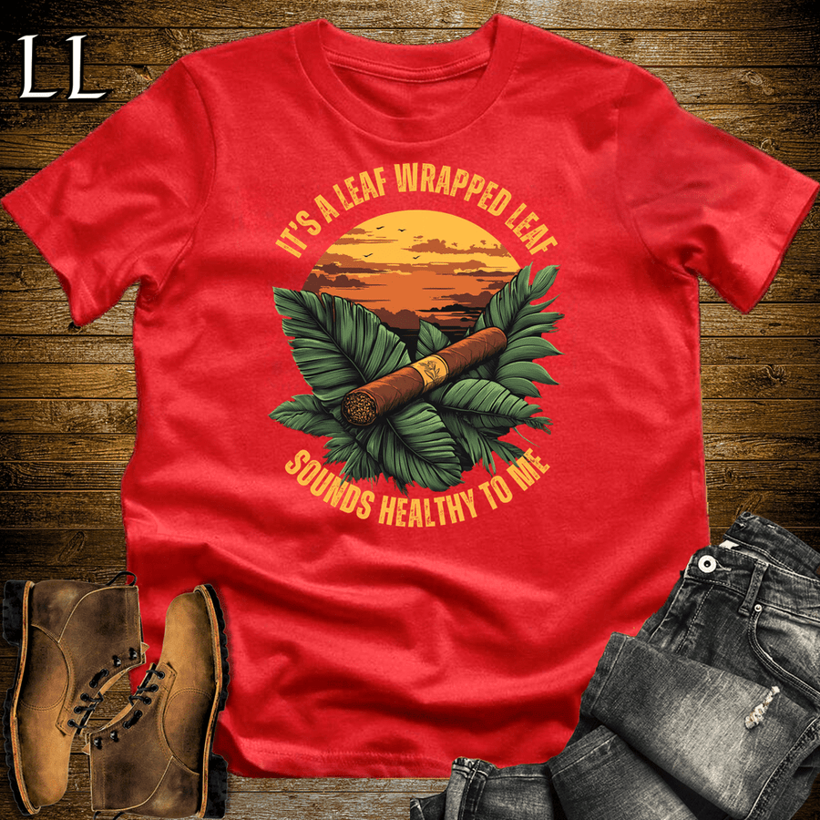 Leaf Wrapped Leaf Cigar Shirt Red | Cigar Graphic Tee