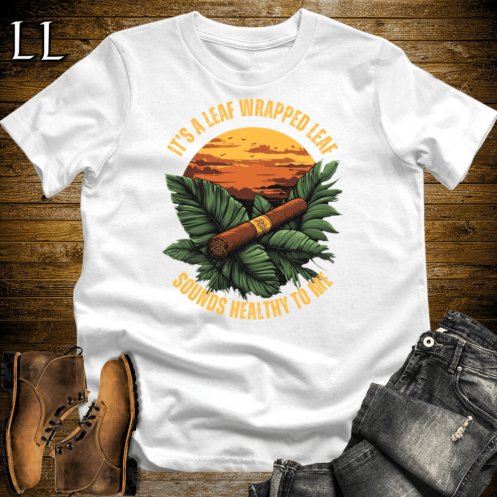 Leaf Wrapped Leaf Cigar Shirt White | Cigar Graphic Tee