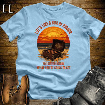 Life's A Box Of Cigars Shirt Light Blue | Funny Cigar Tee