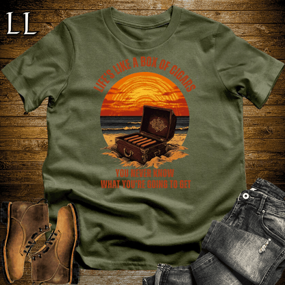 Life's A Box Of Cigars Shirt Military Green | Funny Cigar Tee