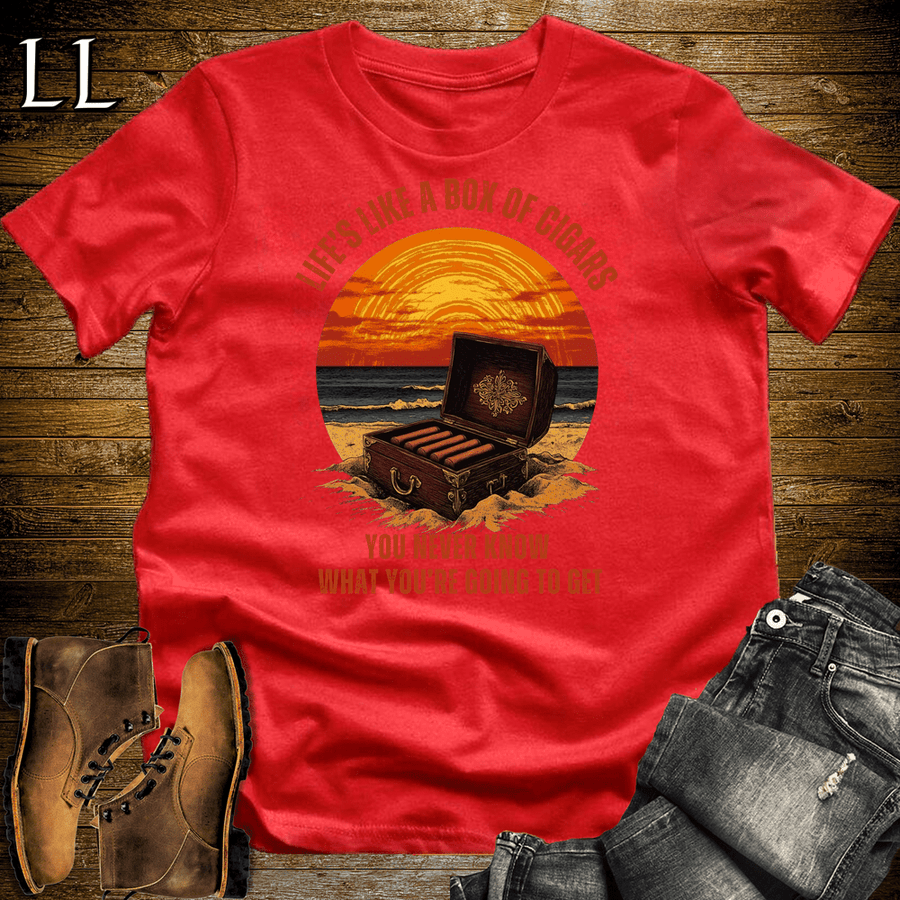 Life's A Box Of Cigars Shirt Red | Funny Cigar Tee