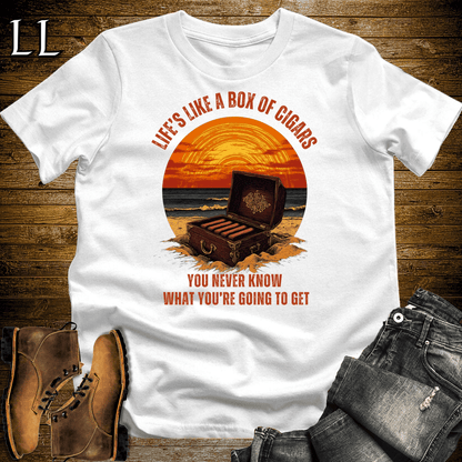 Life's A Box Of Cigars Shirt White | Funny Cigar Tee