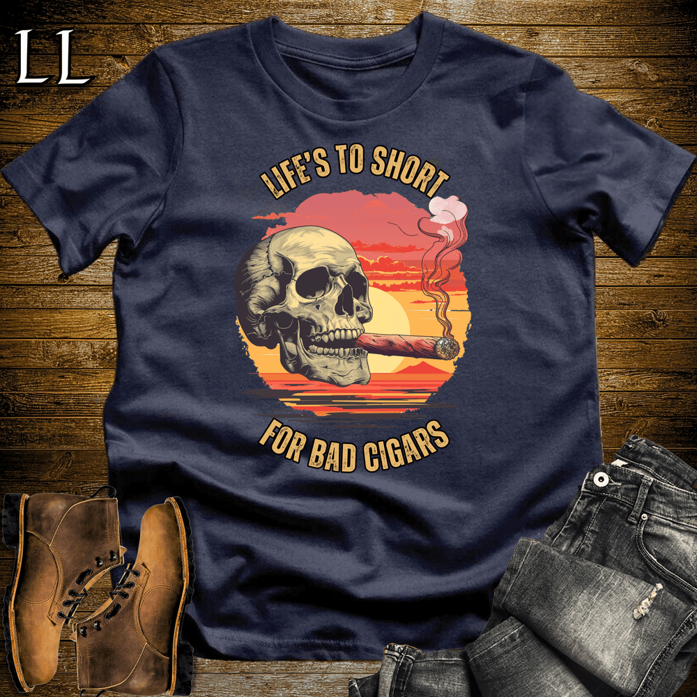 "Life's Too Short" cigar quote graphic tee in Navy — Cigar Lifes To Short by Legacy Layers