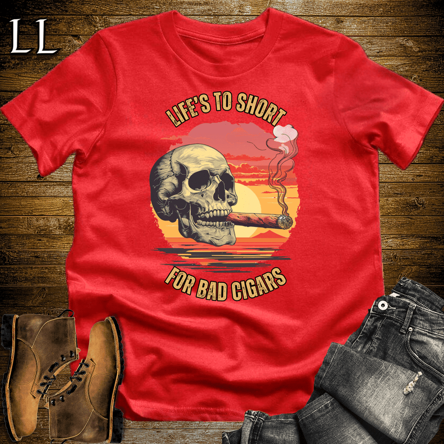"Life's Too Short" cigar quote graphic tee in Red — Cigar Lifes To Short by Legacy Layers