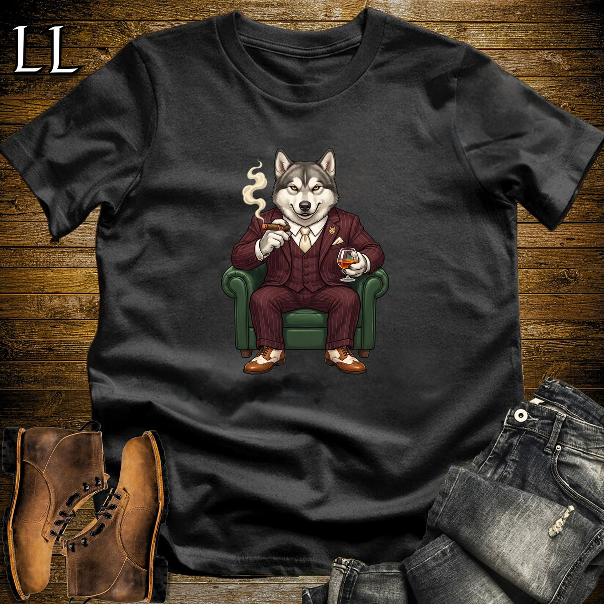 Cigar Lounge Alaskan Malamute T-Shirt Black | Dog Cigar Gift