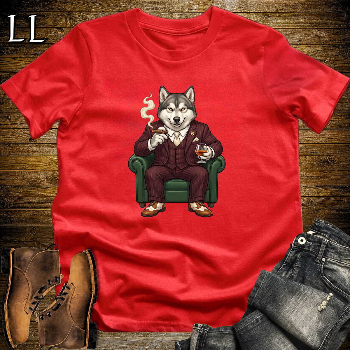Cigar Lounge Alaskan Malamute T-Shirt Red | Dog Cigar Gift