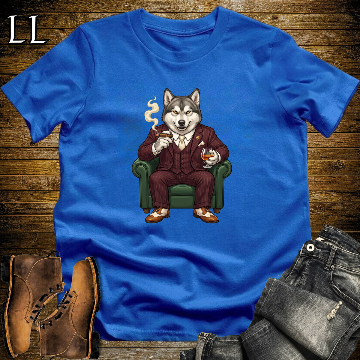 Cigar Lounge Alaskan Malamute T-Shirt Royal Blue | Dog Cigar Gift