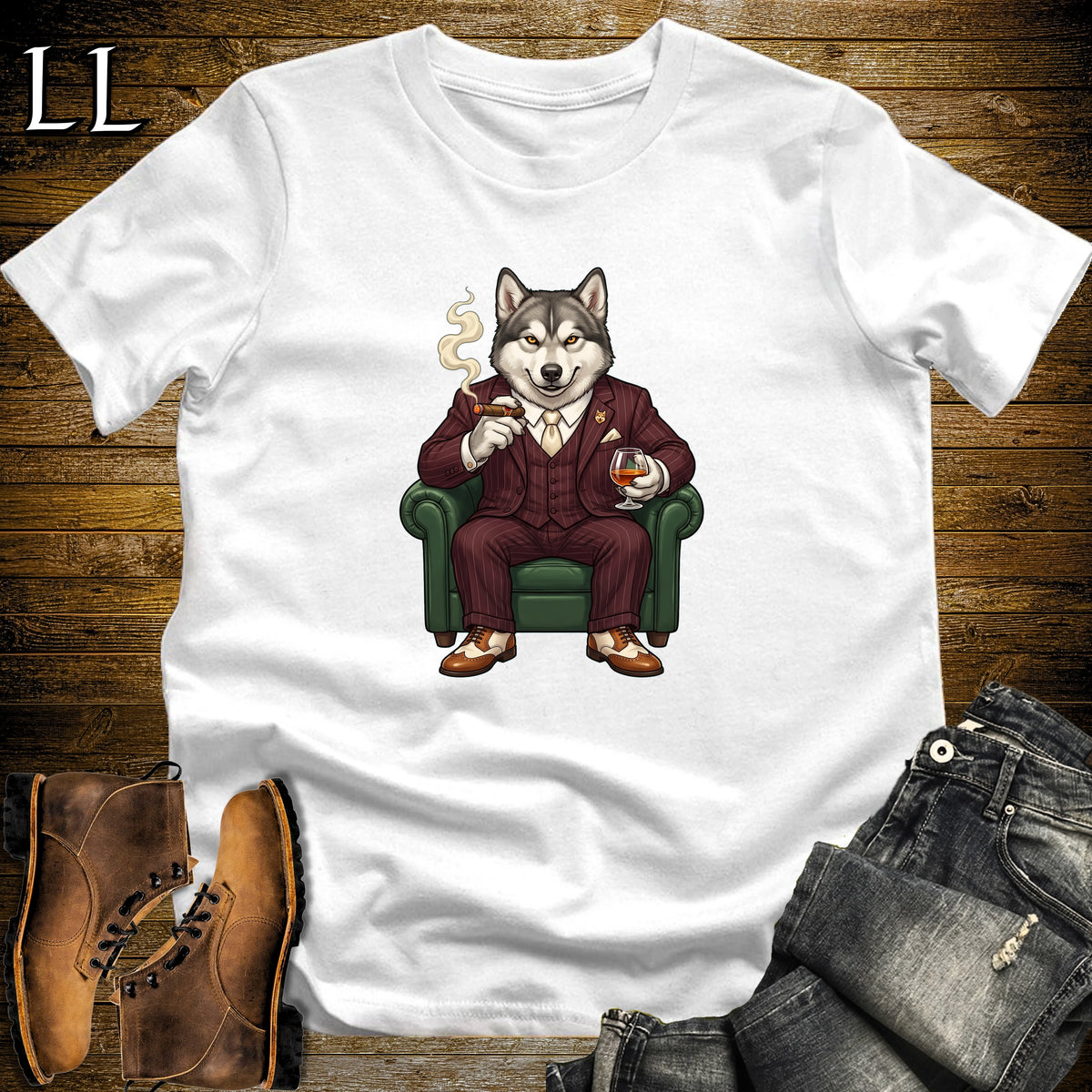 Cigar Lounge Alaskan Malamute T-Shirt White | Dog Cigar Gift