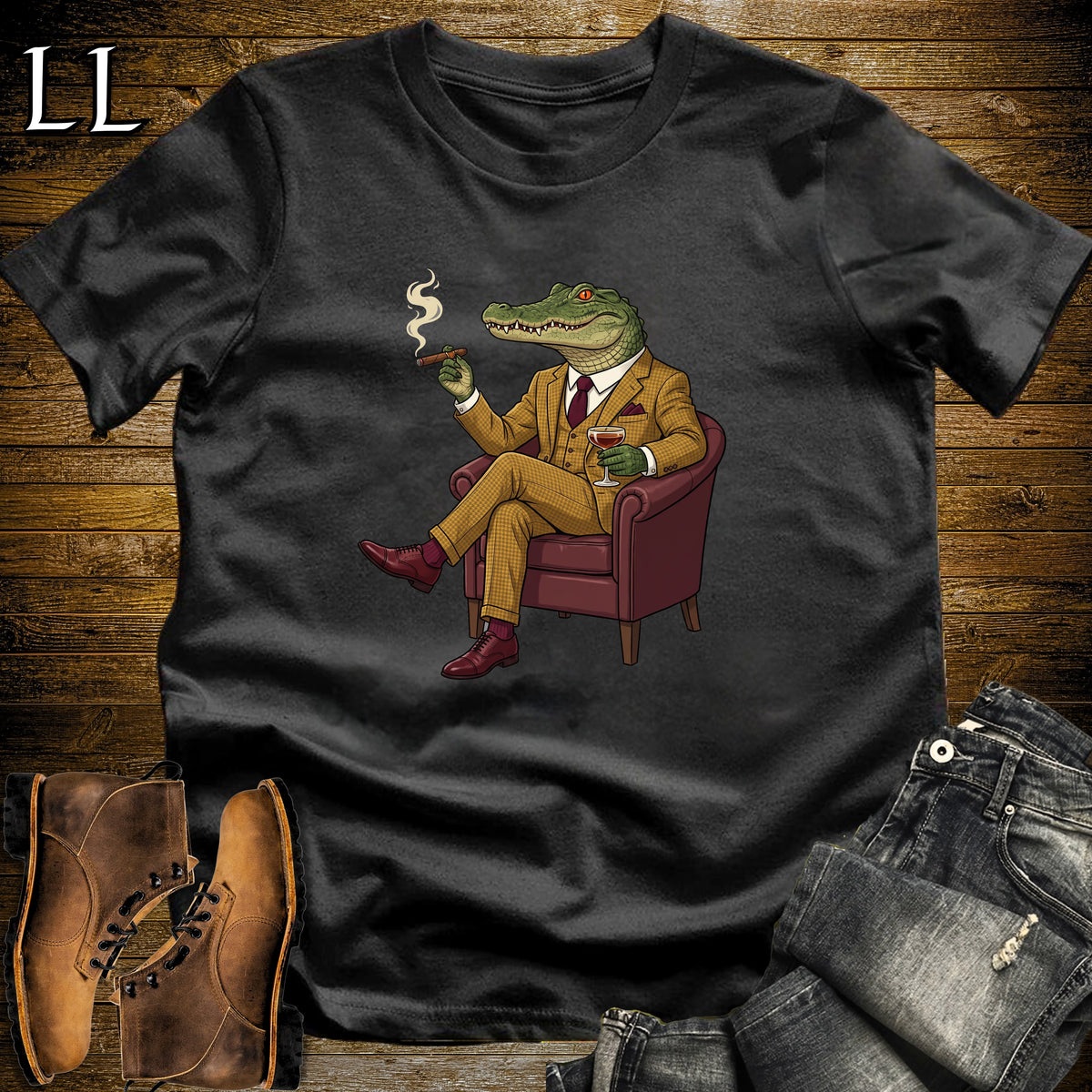 Cigar Lounge Alligator T-Shirt Black | Reptile Cigar Gift