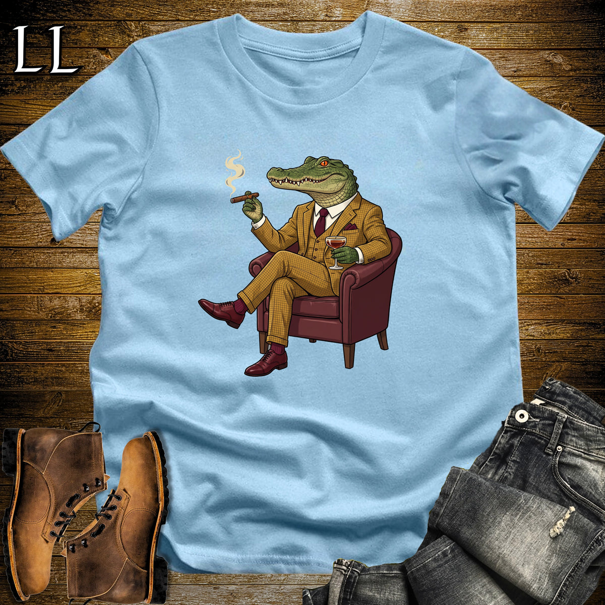 Cigar Lounge Alligator T-Shirt Light Blue | Reptile Cigar Gift