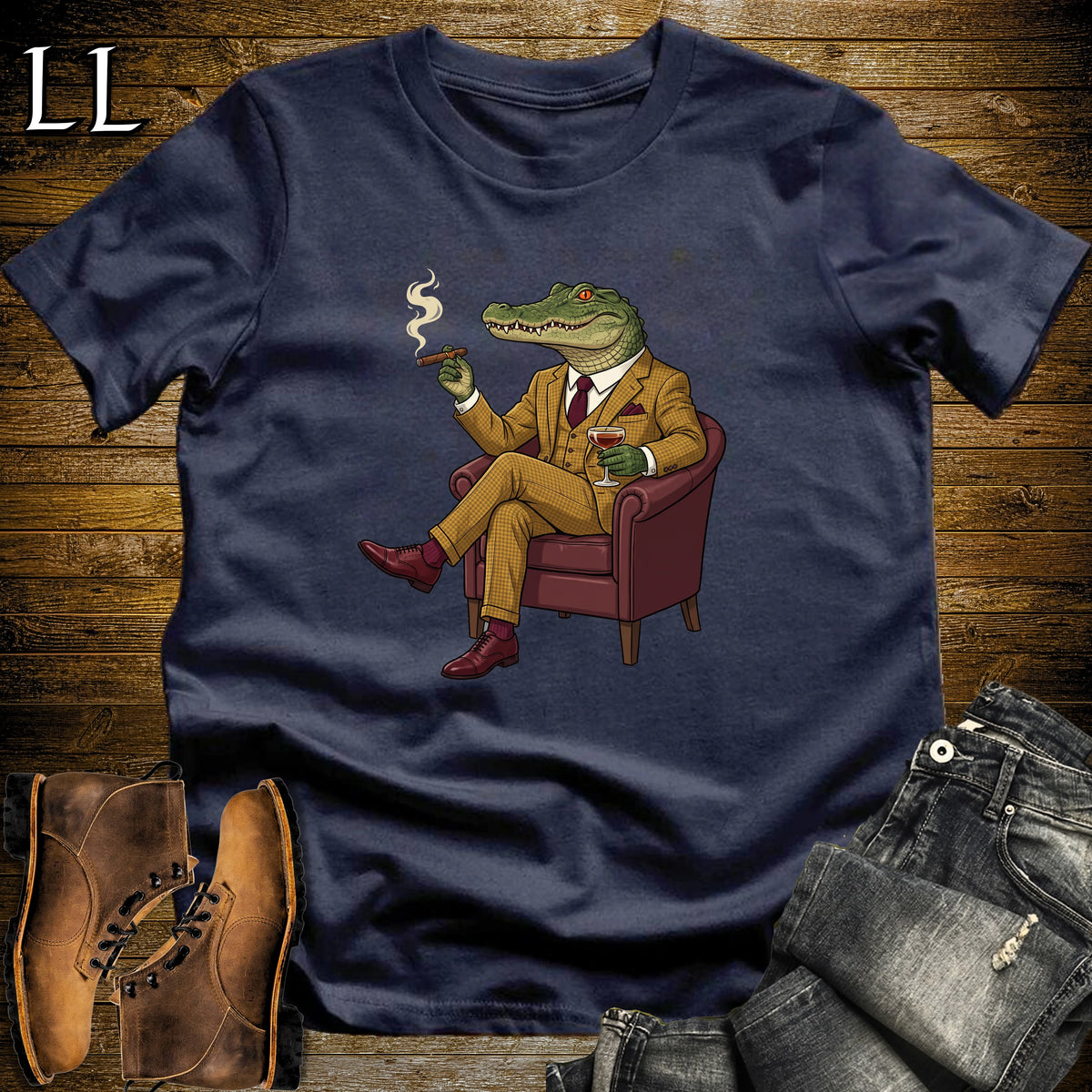 Cigar Lounge Alligator T-Shirt Navy | Reptile Cigar Gift