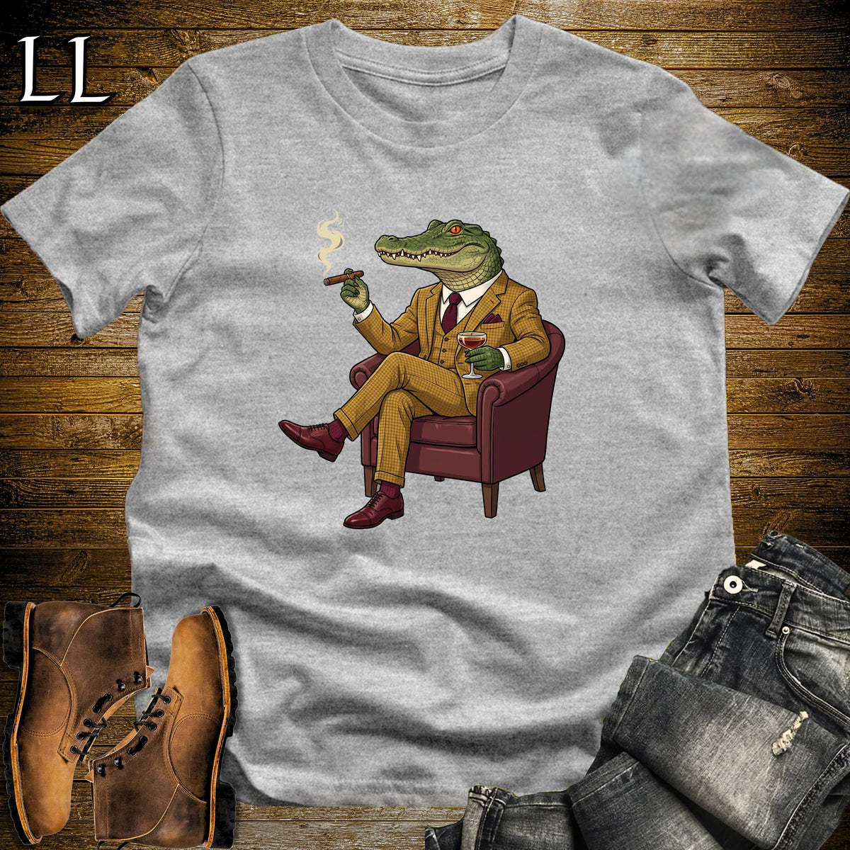 Cigar Lounge Alligator T-Shirt Sport Grey | Reptile Cigar Gift