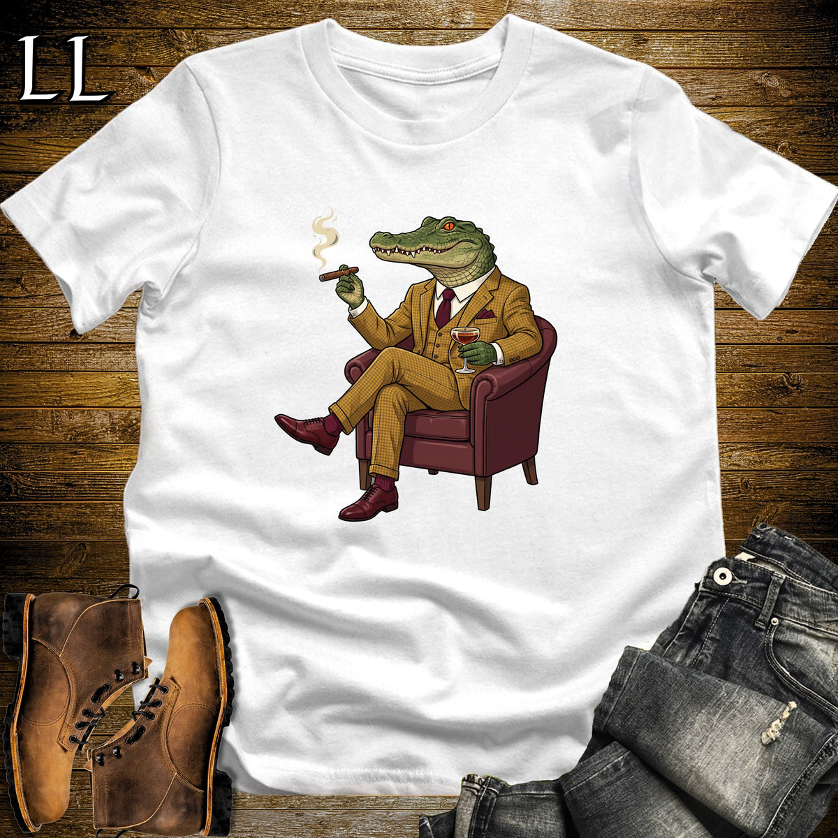 Cigar Lounge Alligator T-Shirt White | Reptile Cigar Gift