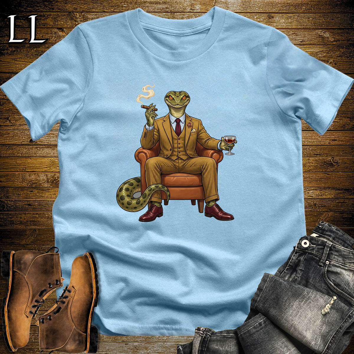 Cigar Lounge Anaconda T-Shirt Light Blue | Reptile Cigar Gift