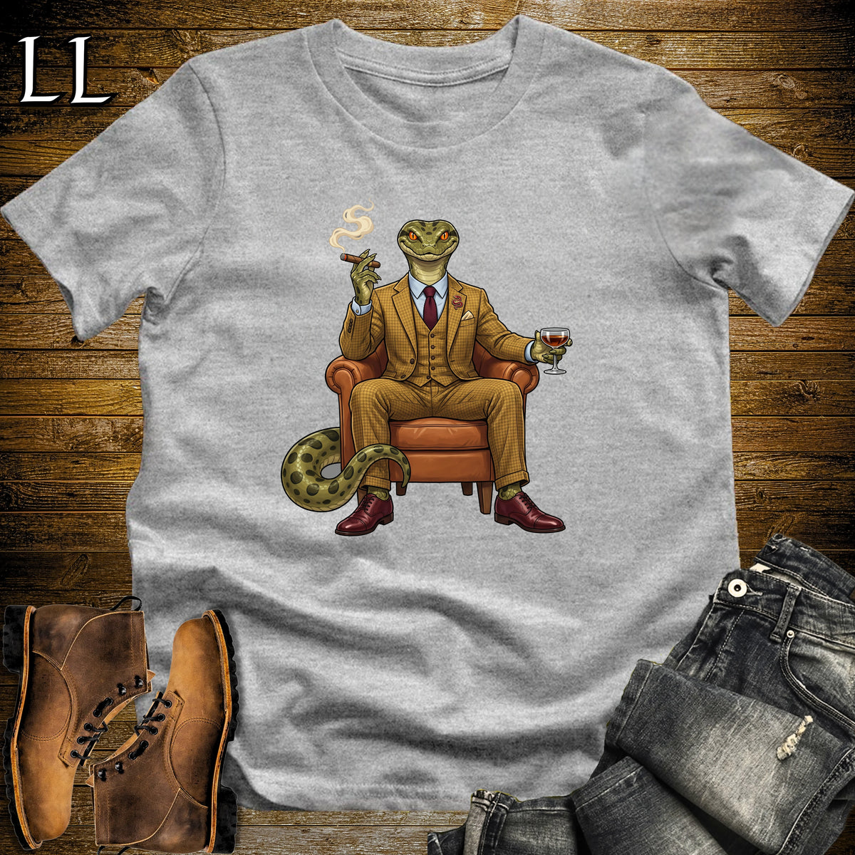 Cigar Lounge Anaconda T-Shirt Sport Grey | Reptile Cigar Gift