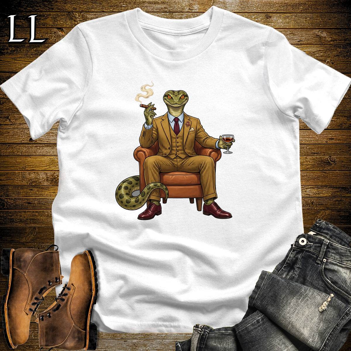 Cigar Lounge Anaconda T-Shirt White | Reptile Cigar Gift