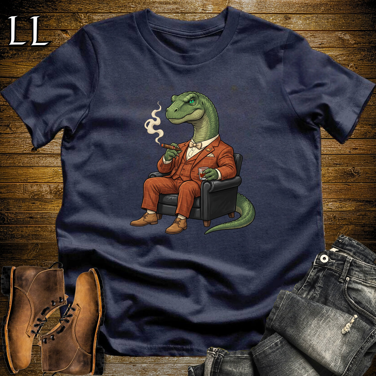 Cigar Lounge Apatosaurus T-Shirt Navy | Dinosaur Cigar Gift