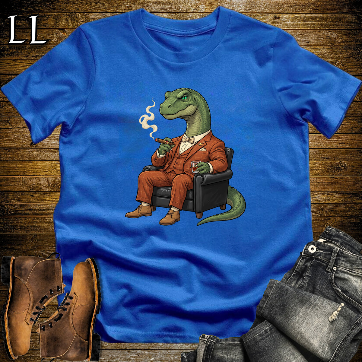 Cigar Lounge Apatosaurus T-Shirt Royal Blue | Dinosaur Cigar Gift