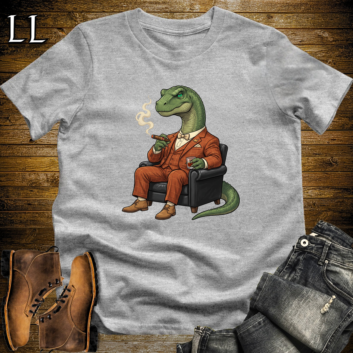 Cigar Lounge Apatosaurus T-Shirt Sport Grey | Dinosaur Cigar Gift