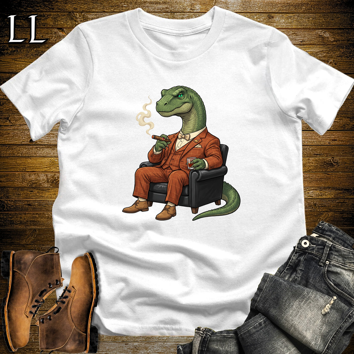 Cigar Lounge Apatosaurus T-Shirt White | Dinosaur Cigar Gift