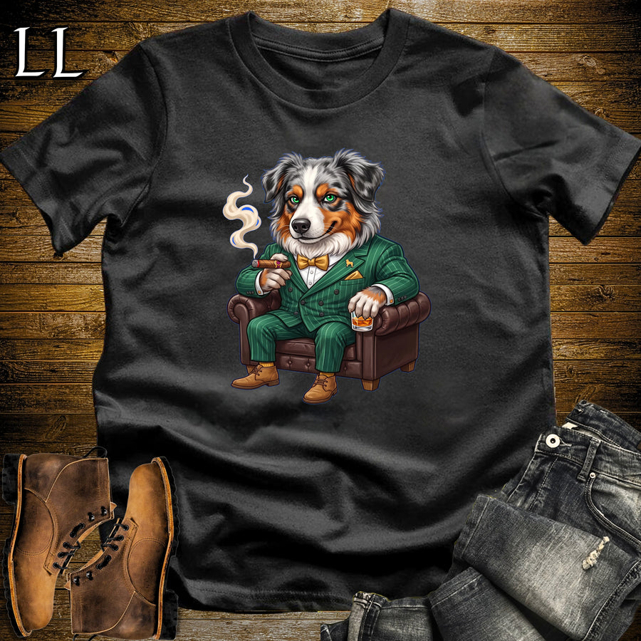 Cigar Lounge Australian Shepherd T-Shirt Black | Dog Cigar Gift