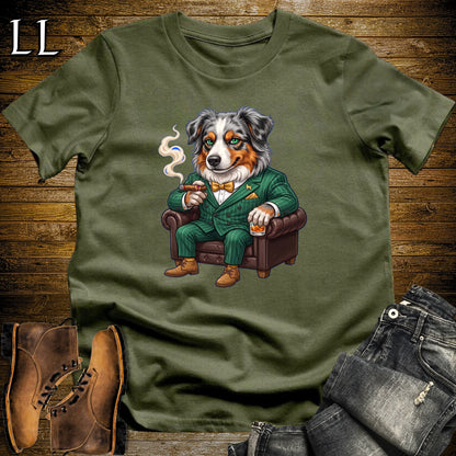 Cigar Lounge Australian Shepherd T-Shirt Military Green | Dog Cigar Gift