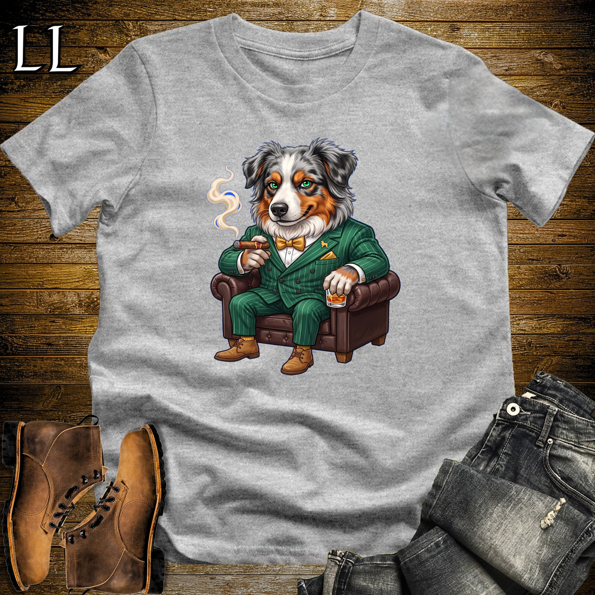 Cigar Lounge Australian Shepherd T-Shirt Sport Grey | Dog Cigar Gift