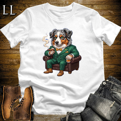 Cigar Lounge Australian Shepherd T-Shirt White | Dog Cigar Gift