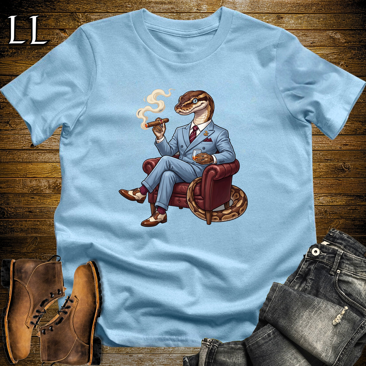 Cigar Lounge Ball Python T-Shirt Light Blue | Reptile Cigar Gift