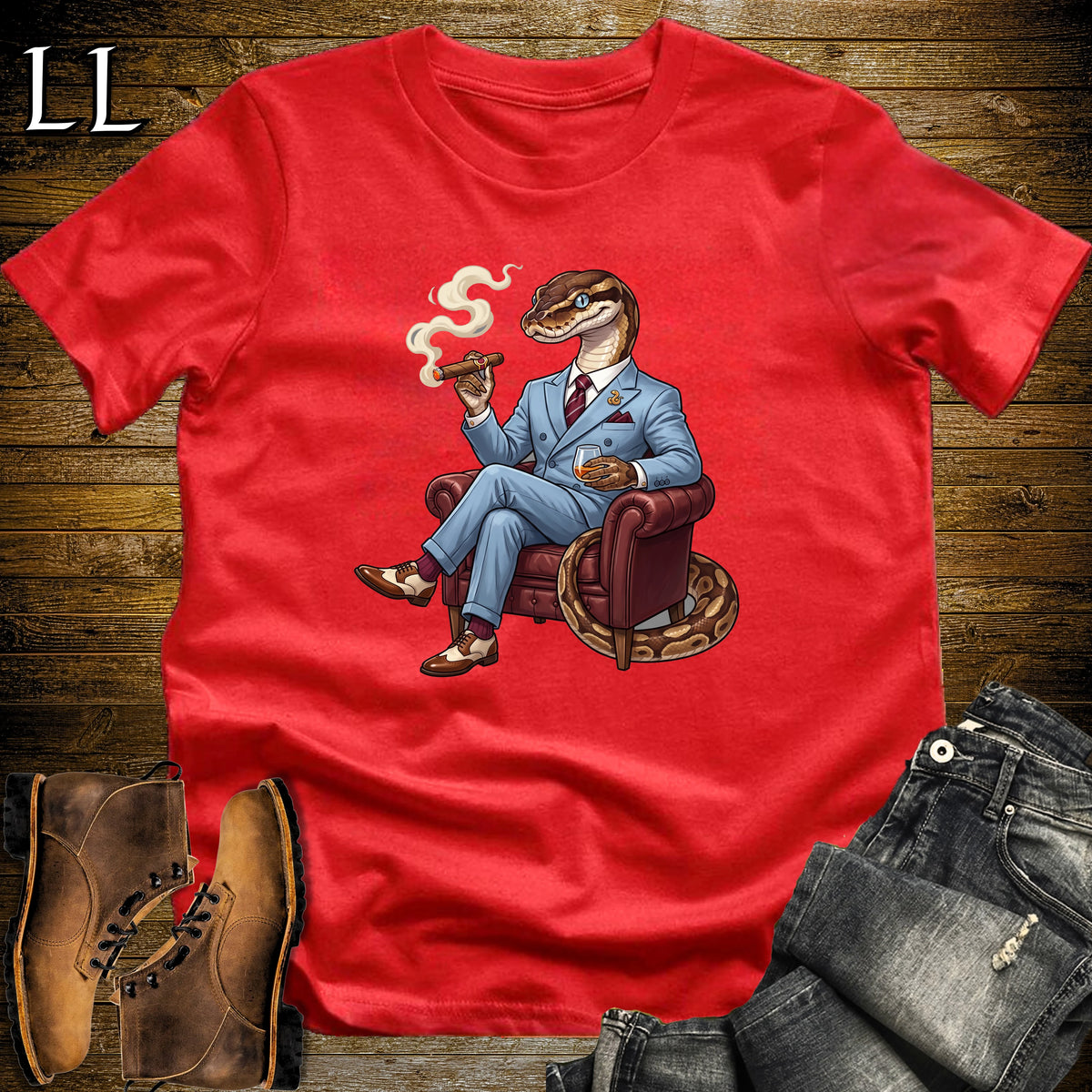 Cigar Lounge Ball Python T-Shirt Red | Reptile Cigar Gift