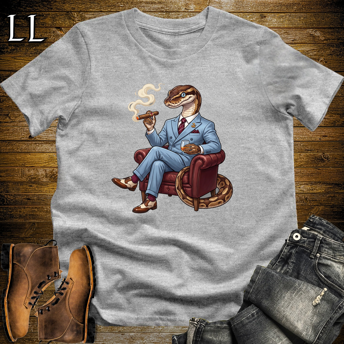Cigar Lounge Ball Python T-Shirt Sport Grey | Reptile Cigar Gift