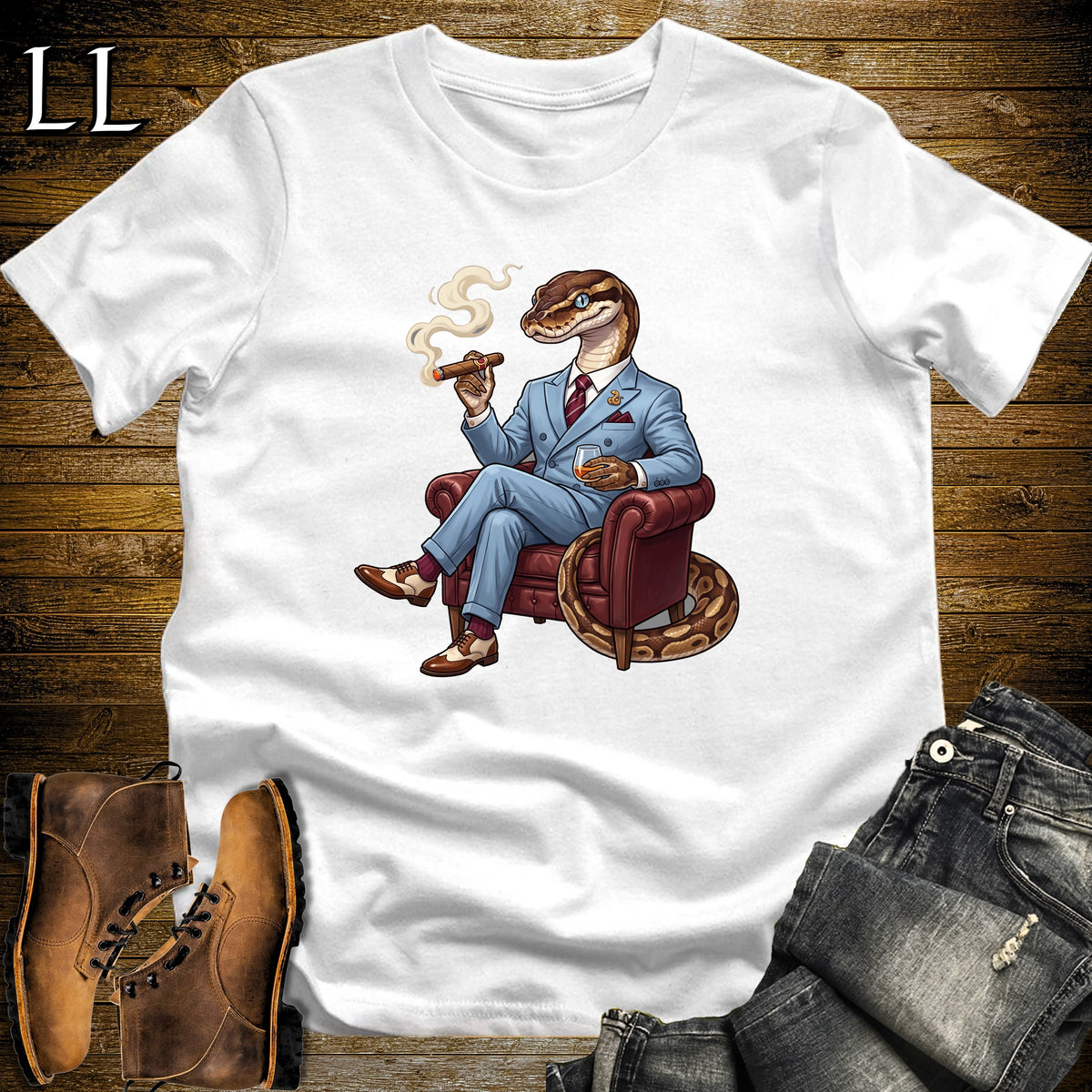 Cigar Lounge Ball Python T-Shirt White | Reptile Cigar Gift