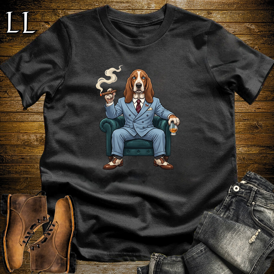 Cigar Lounge Basset Hound T-Shirt Black | Dog Cigar Gift
