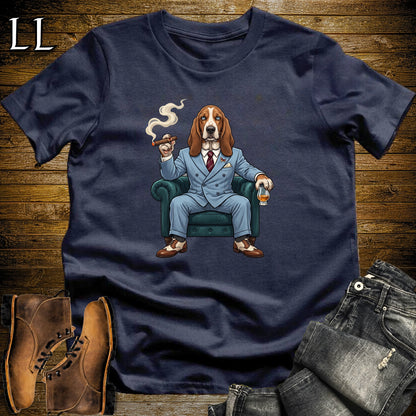 Cigar Lounge Basset Hound T-Shirt Navy | Dog Cigar Gift