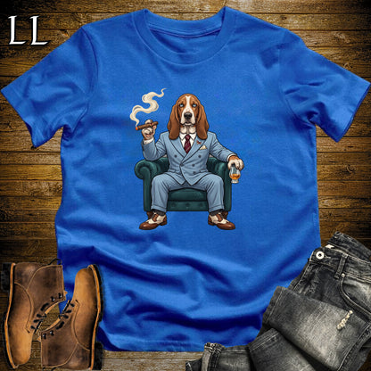 Cigar Lounge Basset Hound T-Shirt Royal Blue | Dog Cigar Gift