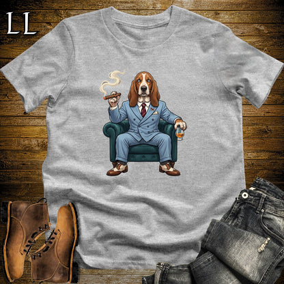Cigar Lounge Basset Hound T-Shirt Sport Grey | Dog Cigar Gift