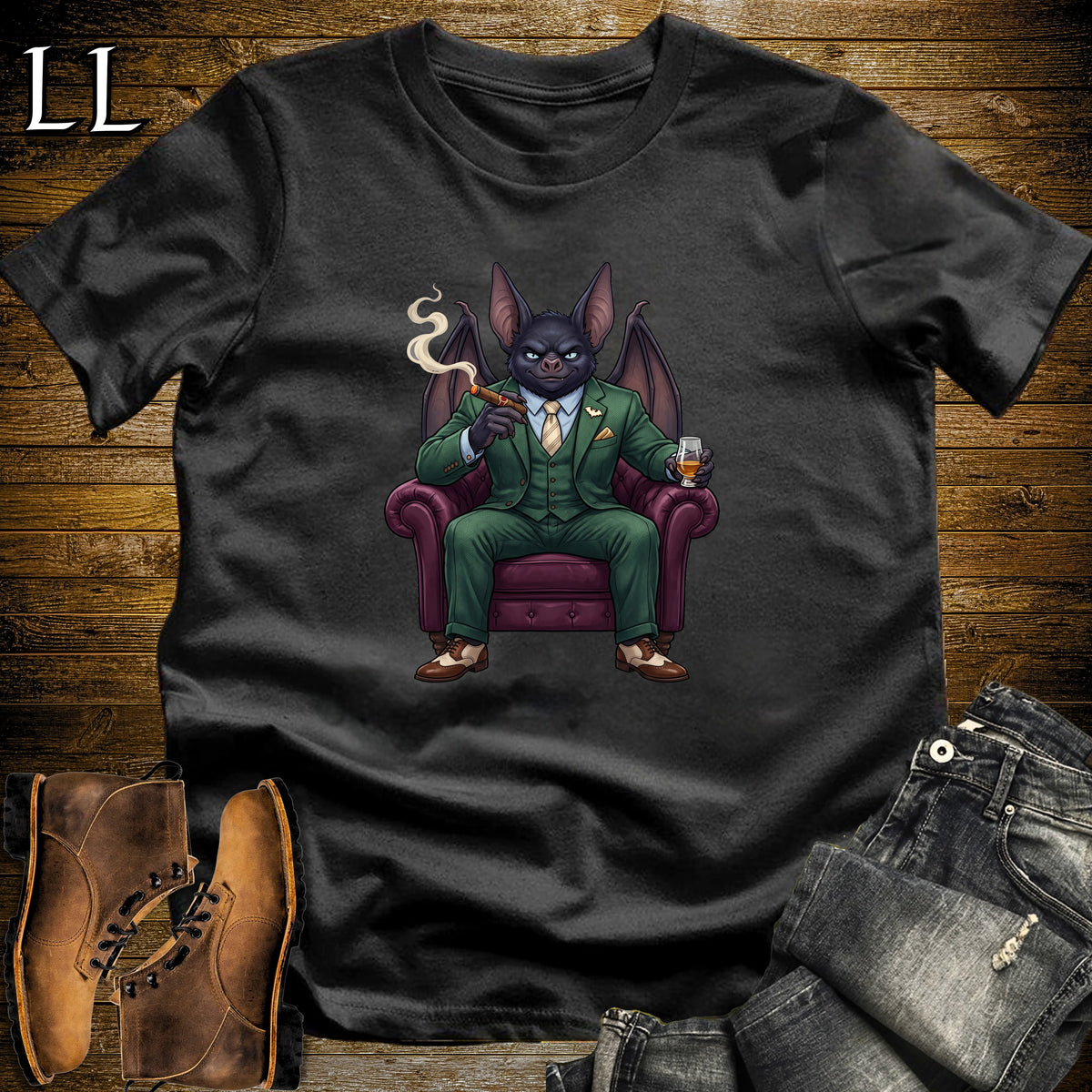 Cigar Lounge Bat T-Shirt Black | Animal Cigar Gift