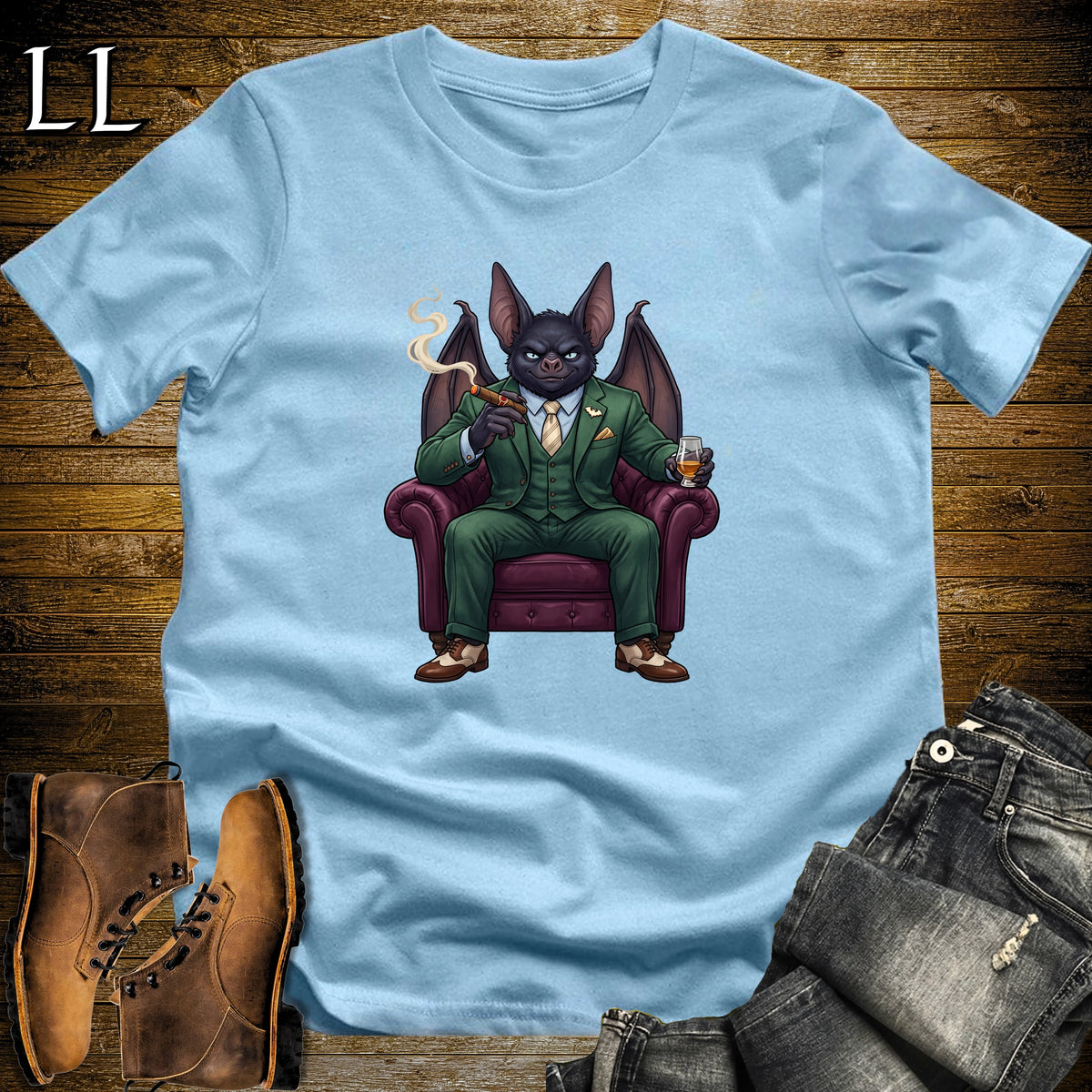 Cigar Lounge Bat T-Shirt Light Blue | Animal Cigar Gift