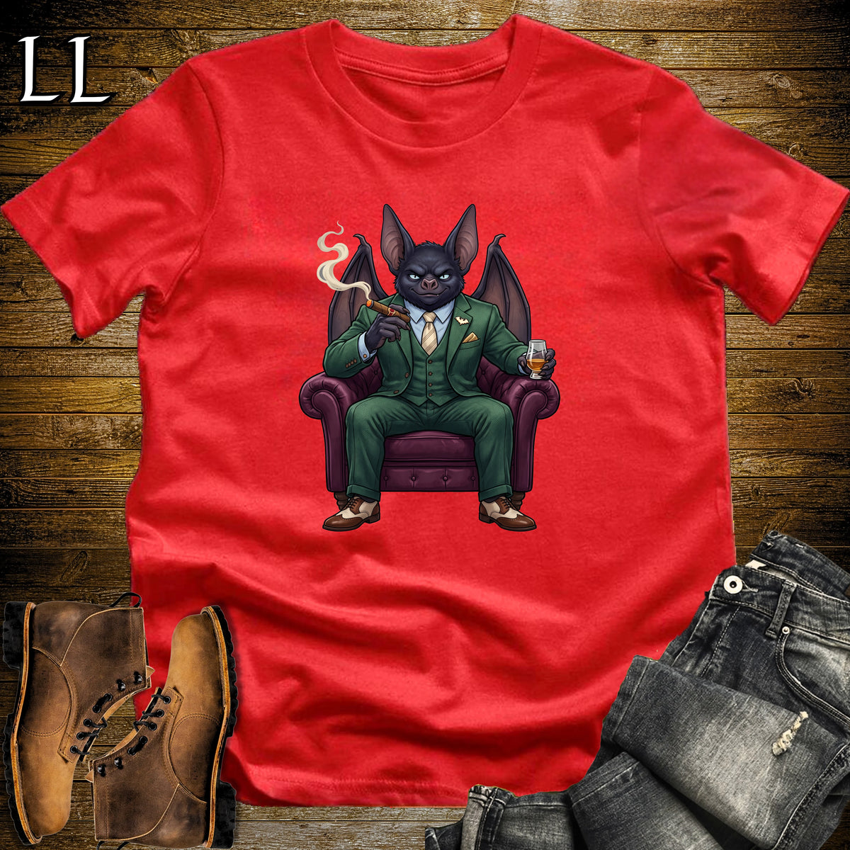 Cigar Lounge Bat T-Shirt Red | Animal Cigar Gift