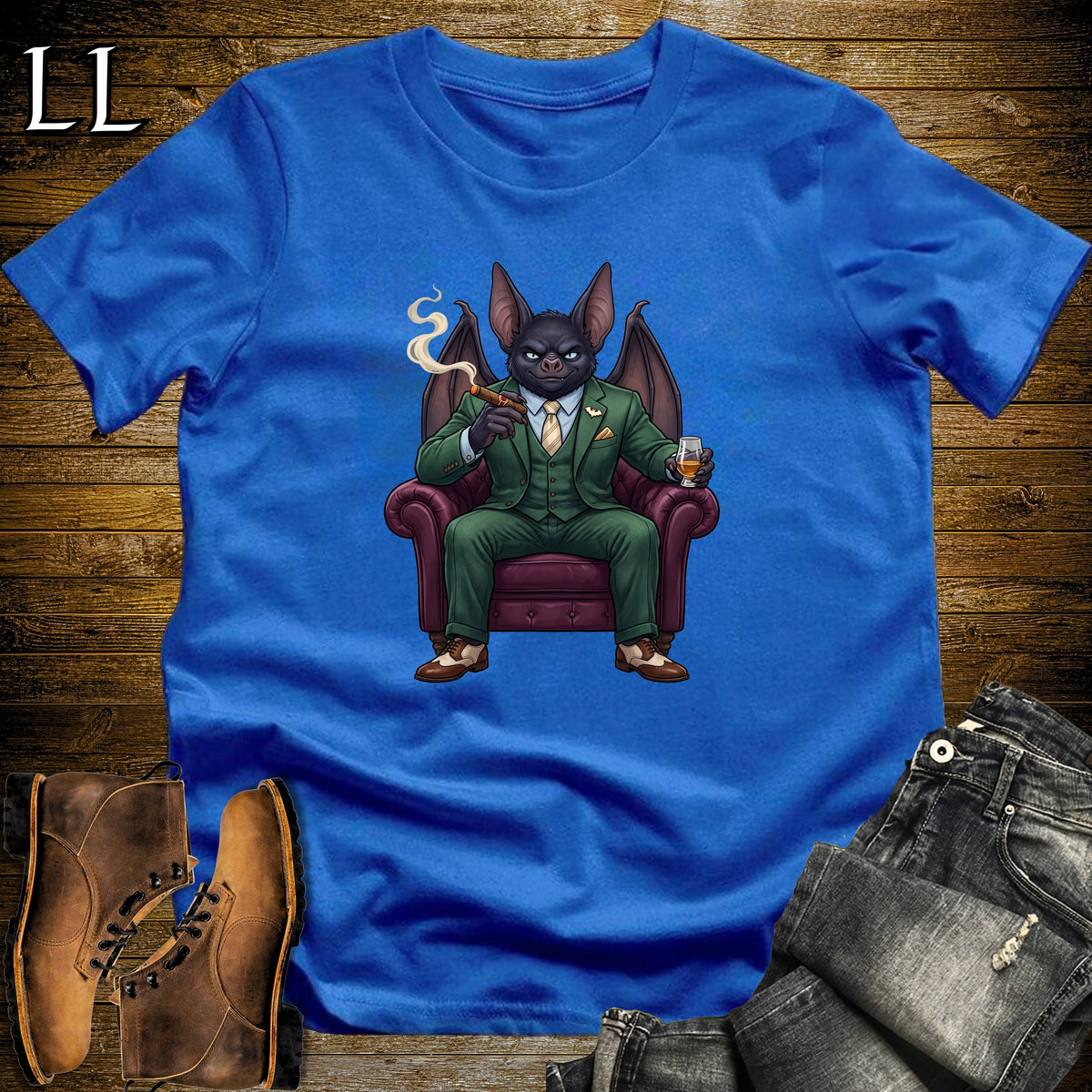Cigar Lounge Bat T-Shirt Royal Blue | Animal Cigar Gift
