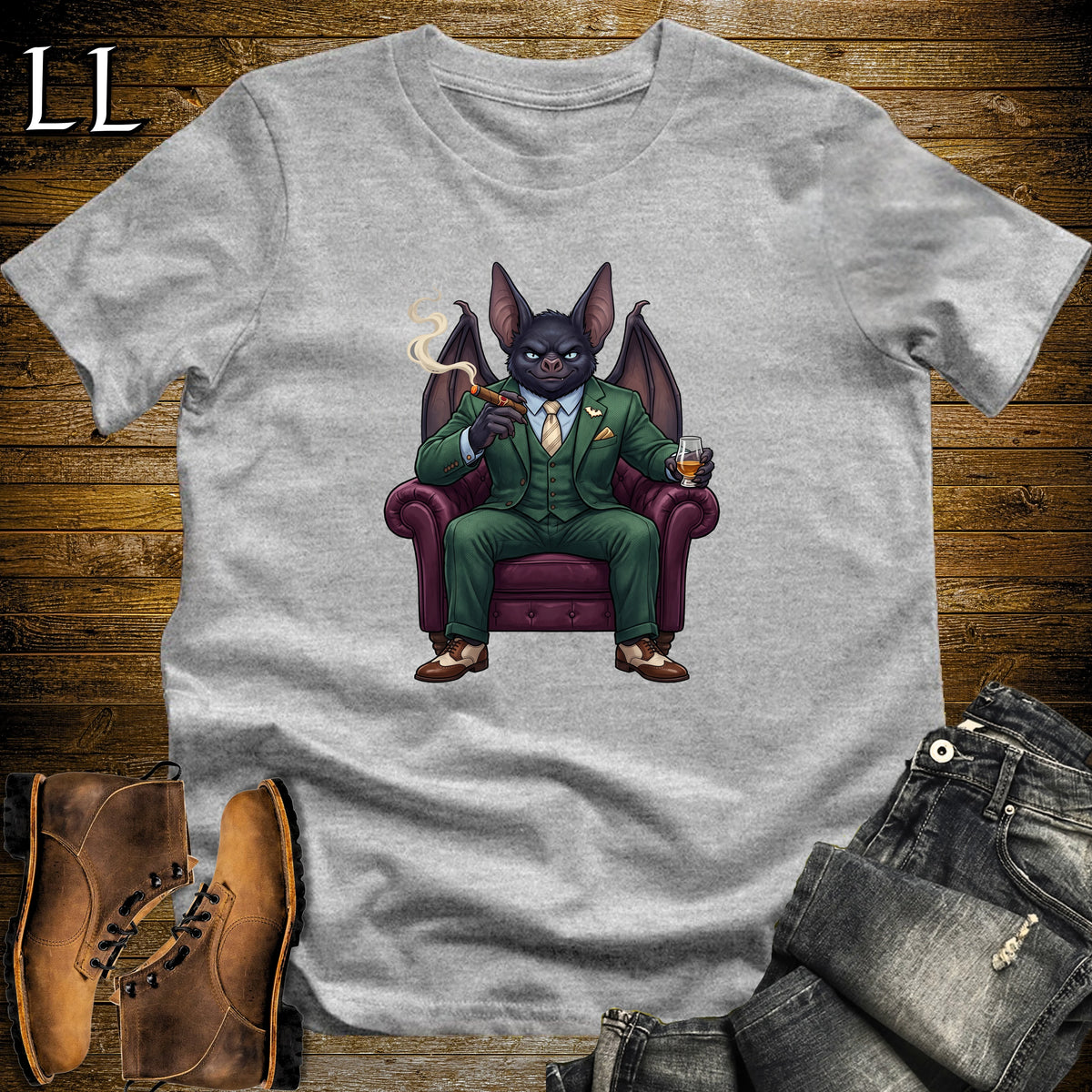 Cigar Lounge Bat T-Shirt Sport Grey | Animal Cigar Gift