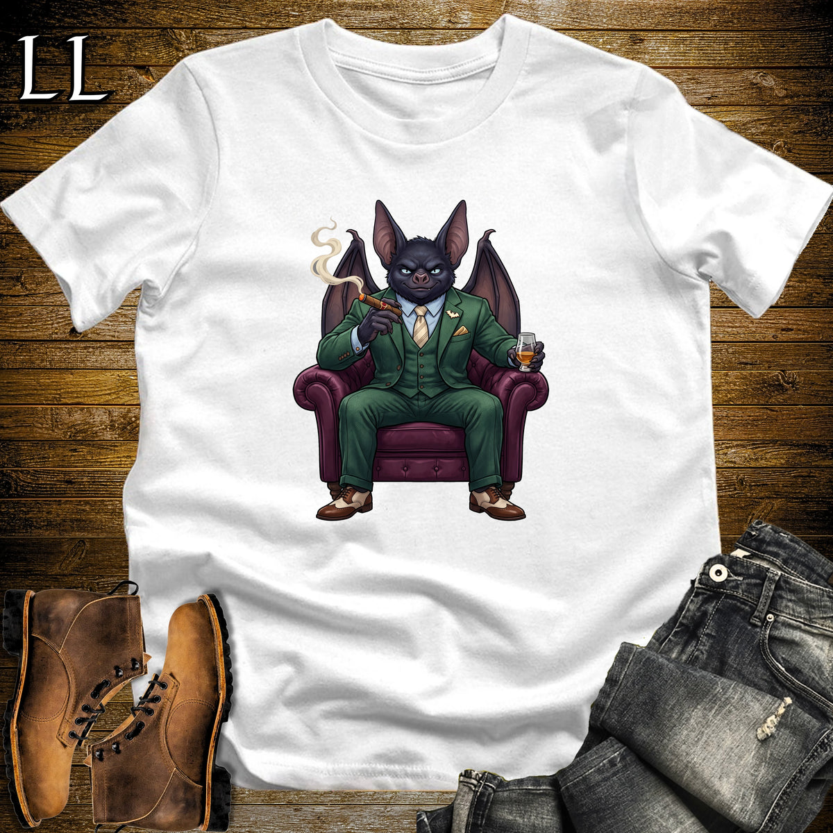 Cigar Lounge Bat T-Shirt White | Animal Cigar Gift