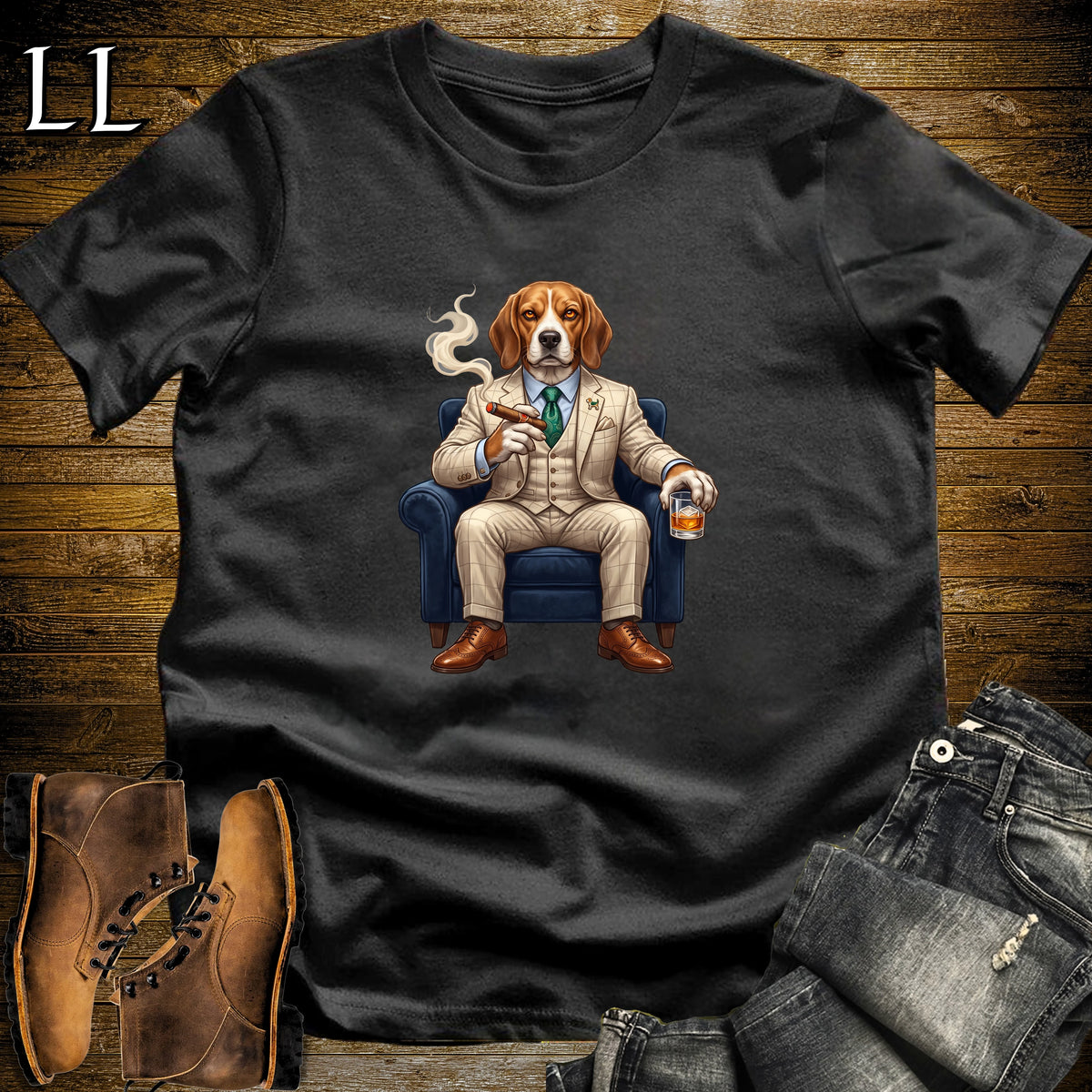 Cigar Lounge Beagle T-Shirt Black | Dog Lover Cigar Gift