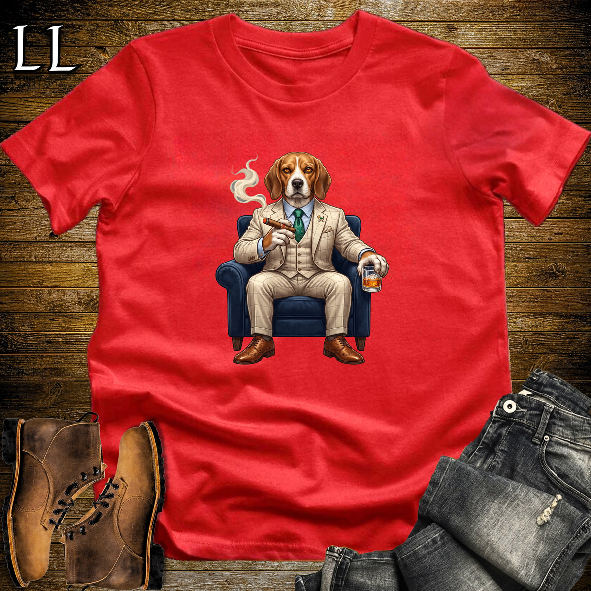 Cigar Lounge Beagle T-Shirt Red | Dog Lover Cigar Gift